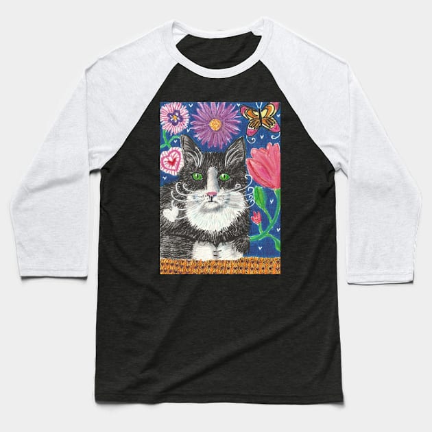 Tuxedo cat Baseball T-Shirt by SamsArtworks